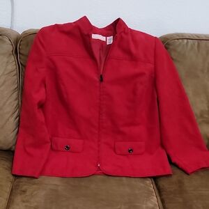 Alfred Dunner Vibrant Red Blazer With Black Stiching Accent.